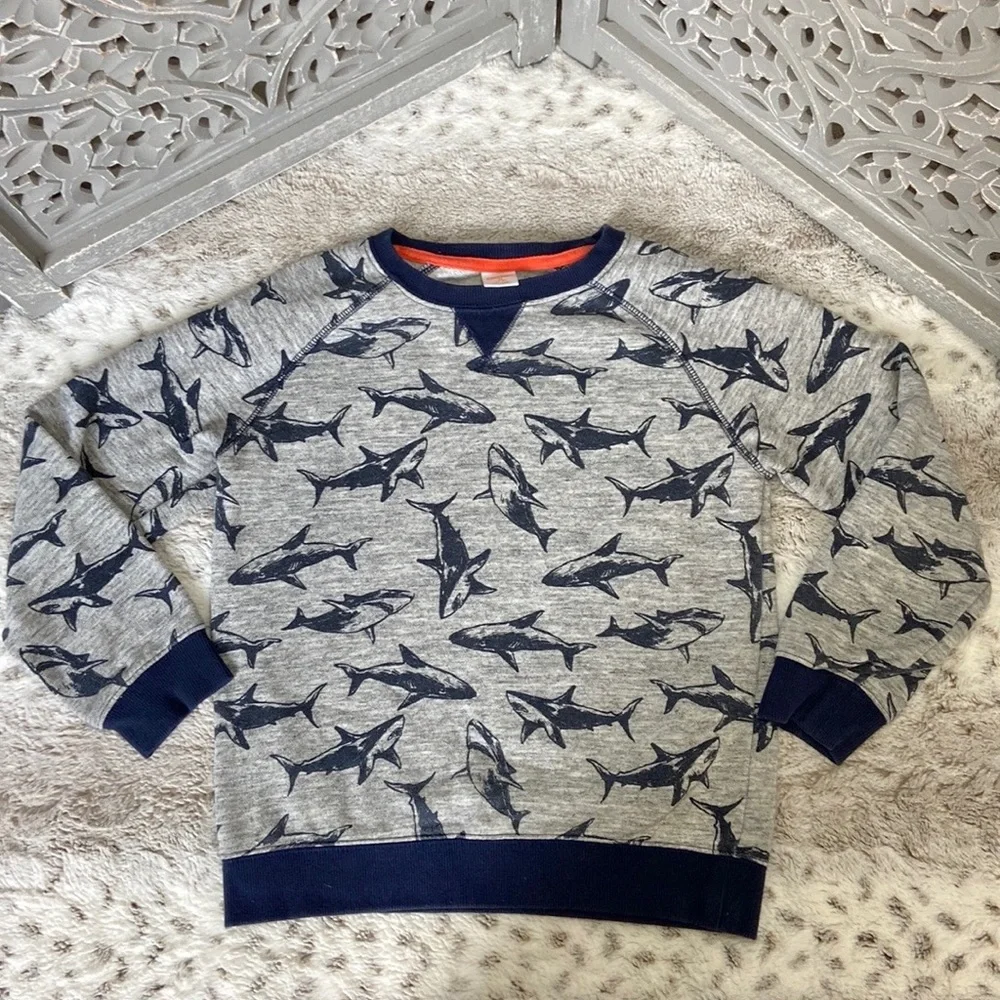 Gymboree shark sweatshirt size 8 boys medium preppy coastal beach school winter
